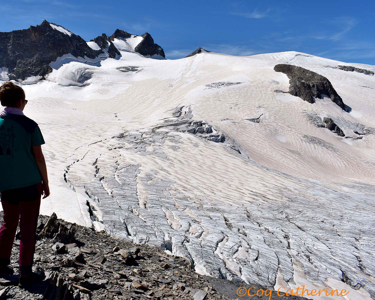Glacier du téléphérique de la Meije et crevasses et séracs sur le glacier